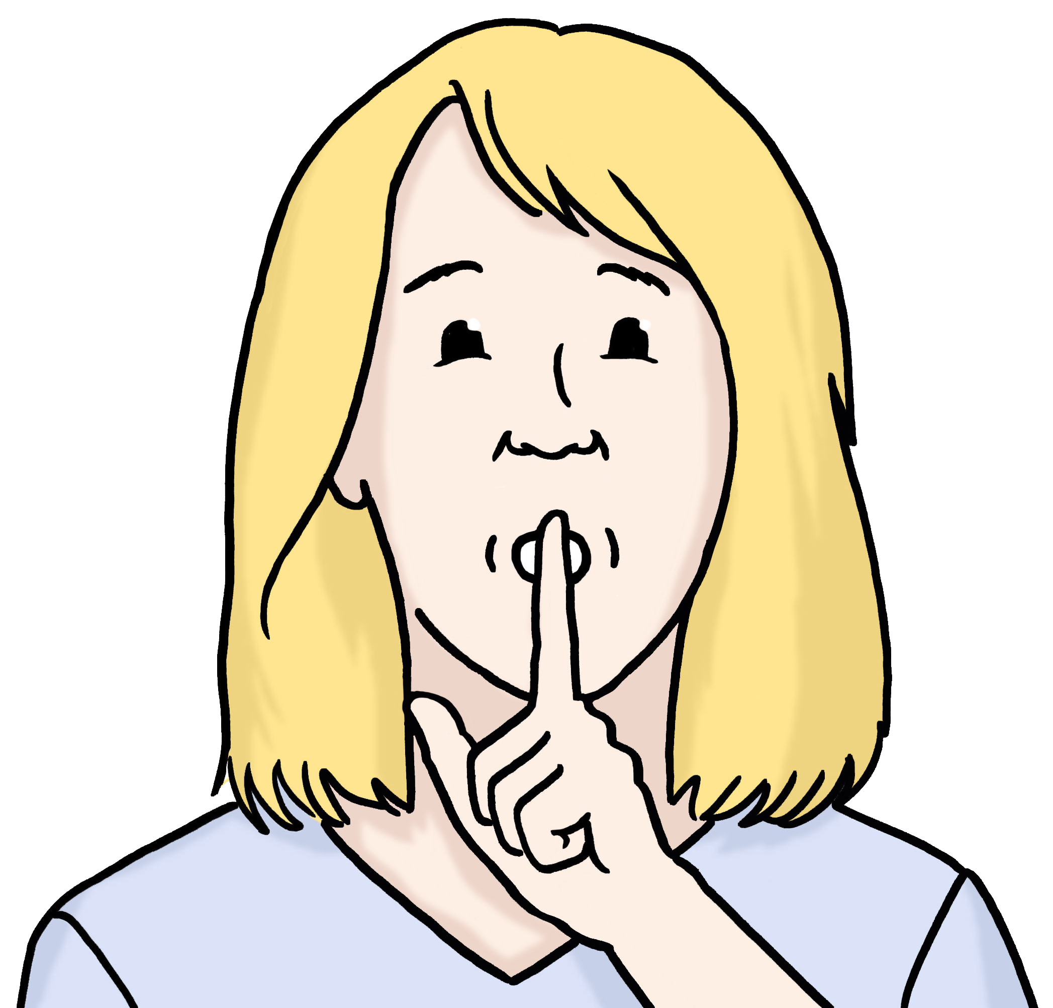 Leise sein Eine Zeichnung einer Frau. Sie hält den Finger an den Mund und macht Pst.